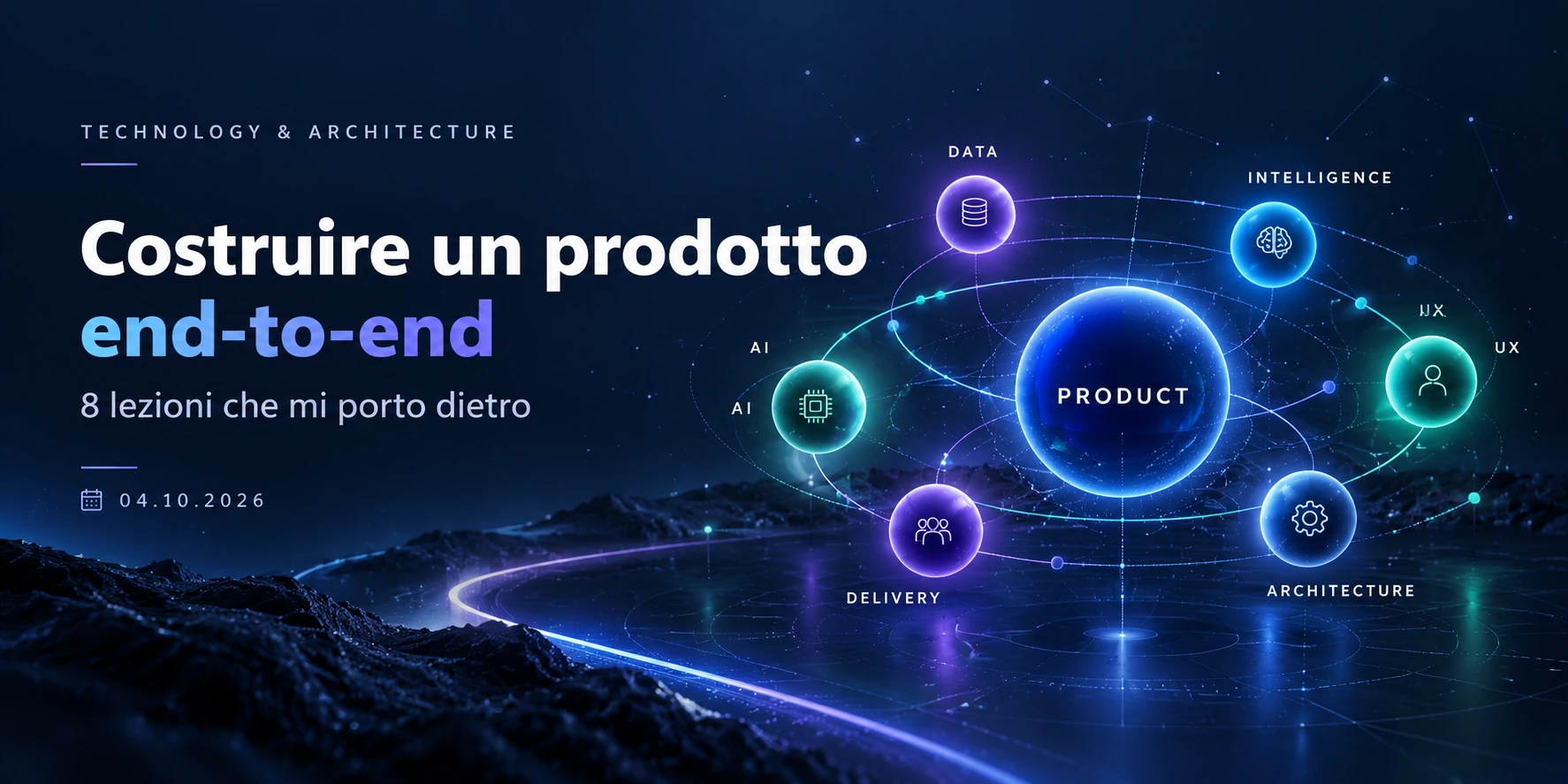 Sistema di prodotto end-to-end con dati, intelligence, UX, architettura, delivery e AI collegati attorno al prodotto