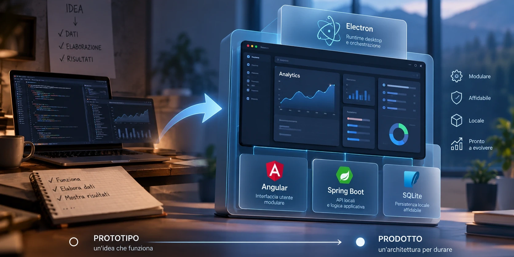 Architettura di un prodotto desktop che evolve dal prototipo a un sistema strutturato